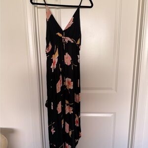 Billabong Black Floral Maxi Dress with Pink Blossoms